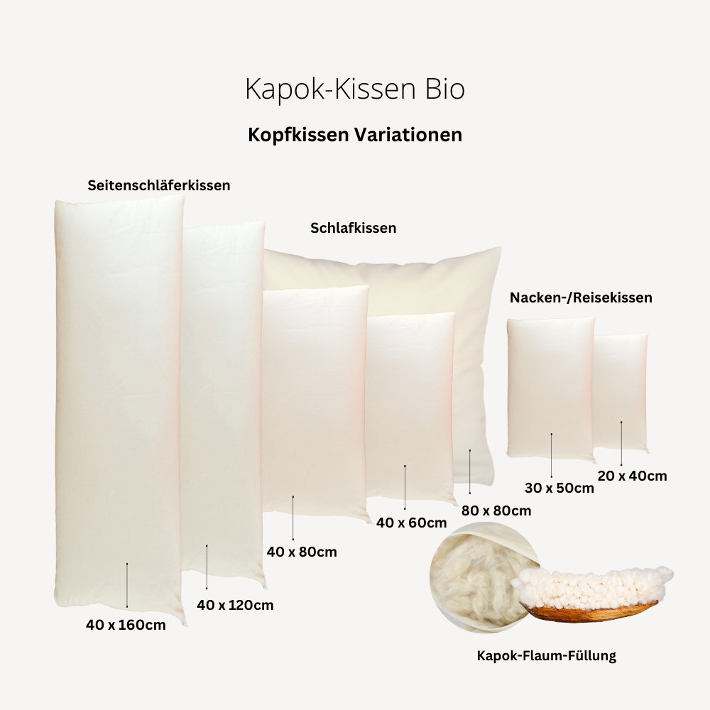 Kapok-Kopfkissen "Kara" glatter Bezug Bio